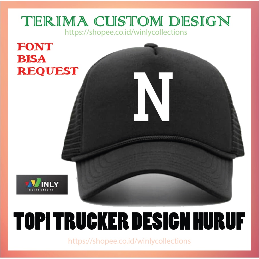 TOPI PRIA WANITA TOPI TRUCKER JARING CETAK INISIAL HURUF N - CUSTOM