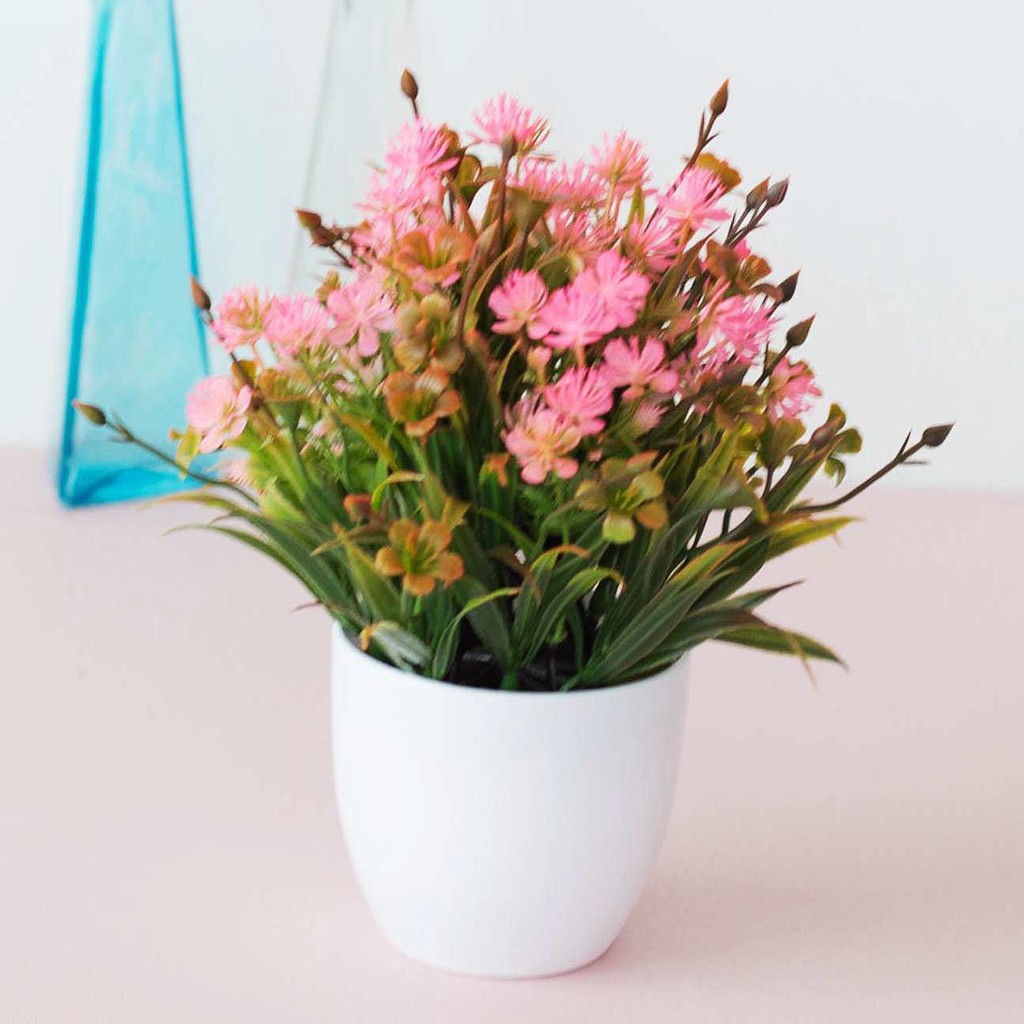 NFS611 Bunga plastik / pajangan bunga Artificial / motif Rose  Vas Bulat-3