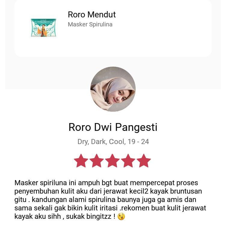 Roro Mendut Masker Spirulina Whitening / Anti Acne / Komedo / Bopeng 20gr &amp; 40gr