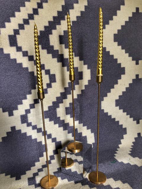 Tempat Lilin Tinggi Polos Minimalis 40 35 30 Cm Set 3 Kuningan Candle Holder - Mk Aluminium