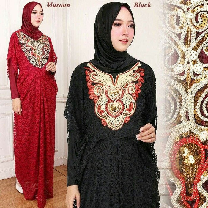 Kaftan brukat-set maxi bordir-busana muslim wanita-brokat ikat cantik  ER-216
