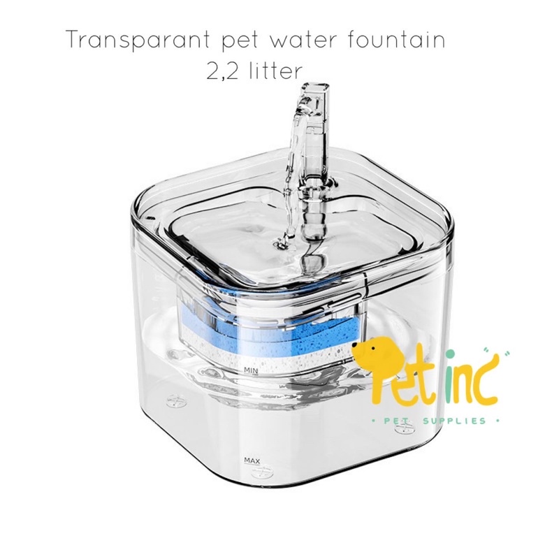 Transparant pet water fountain 2,2 litter