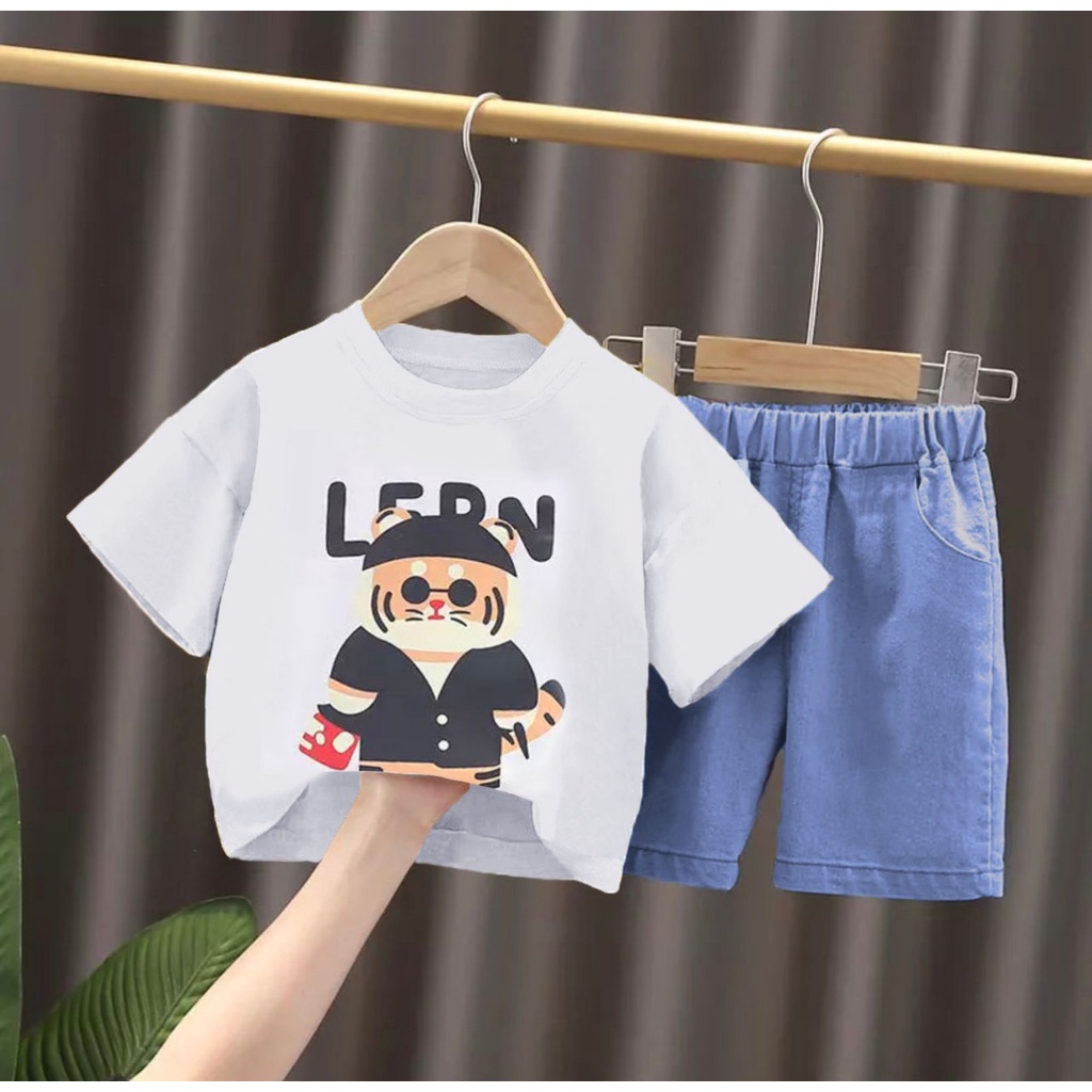 SETELAN ANAK BAJU KAOS CELANA PENDEK DENIM ANAK UMUR 1-5 TAHUN SETELAN MOTIF LERN BAJU ATASAN ANAK LAKI LAKI PEREMPUAN OUTFIT ANAK MASA KINI TERBARU PAKAIAN ANAK KEKINIAN TERMURAH