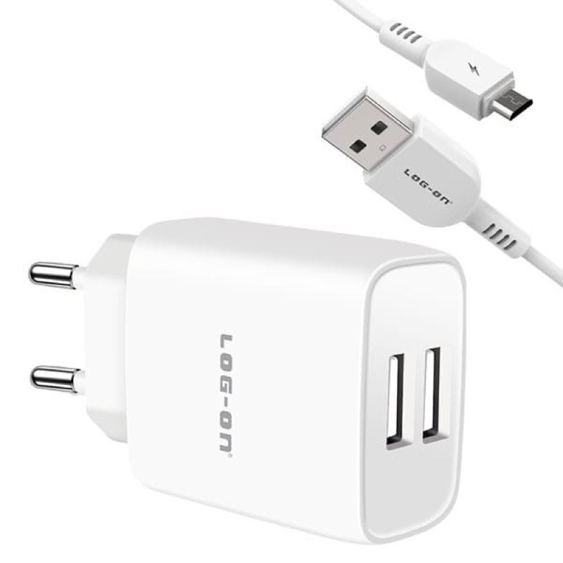 LOG ON LO-C31 CHARGER DUAL OUTPUT 2.4A FREE KABEL MICRO USB SMART IC PROMO SEN