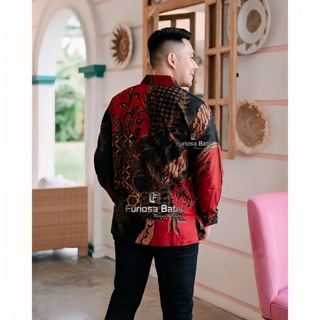 Furiosa Batik MAHESA MERAH Baju Batik Pria Lengan Panjang Batik Premium Modern ukuran size M L XL XXL