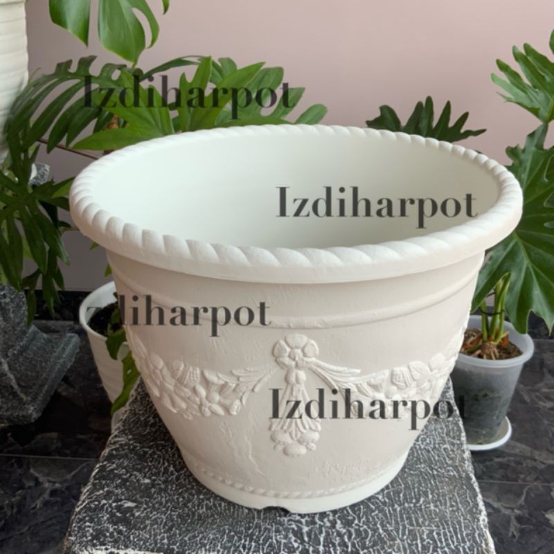 pot bunga tanaman shallom bulat putih 35cm - bahan tebal