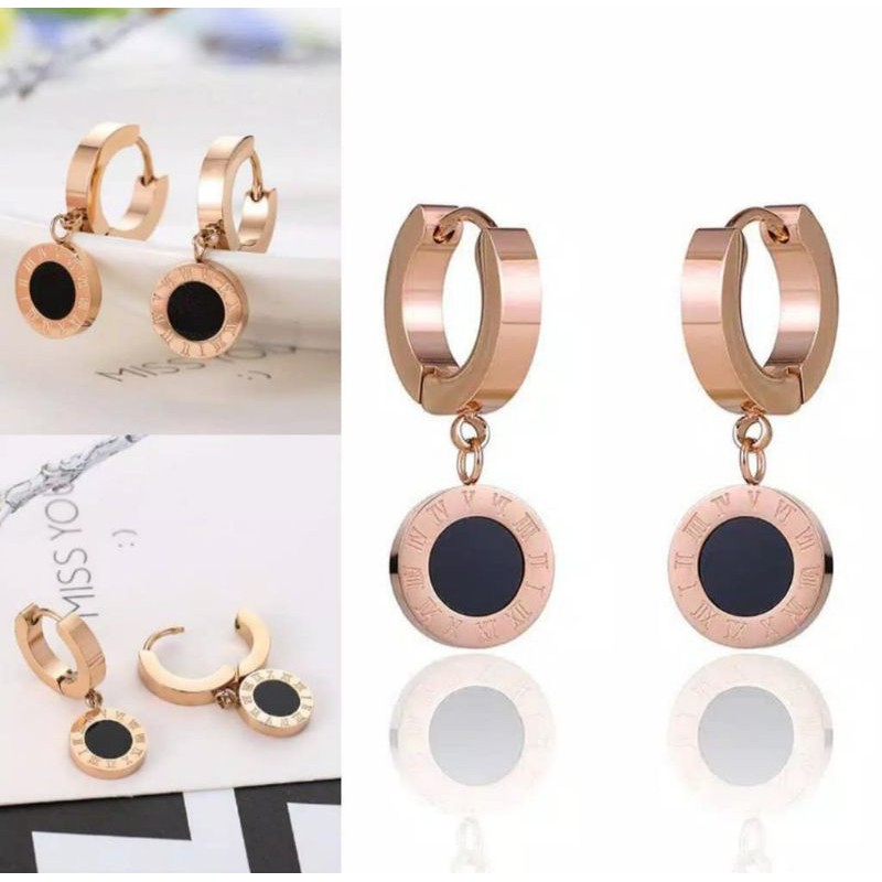 ANTING TUSUK TITANIUM ROSE GOLD BULAT HITAM