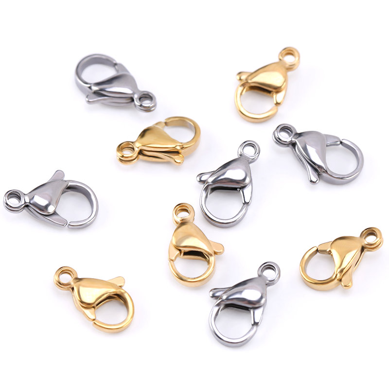 9mm / 11mm / 13mm Stainless Steel Lobster Genggam Kait Konektor Lobster Claw Jepit Untuk Temuan Perhiasan DIY Kalung Gelang 10 pcs