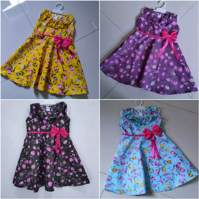 Dress anak 2 3 tahun singket motif bunga tulip singlet