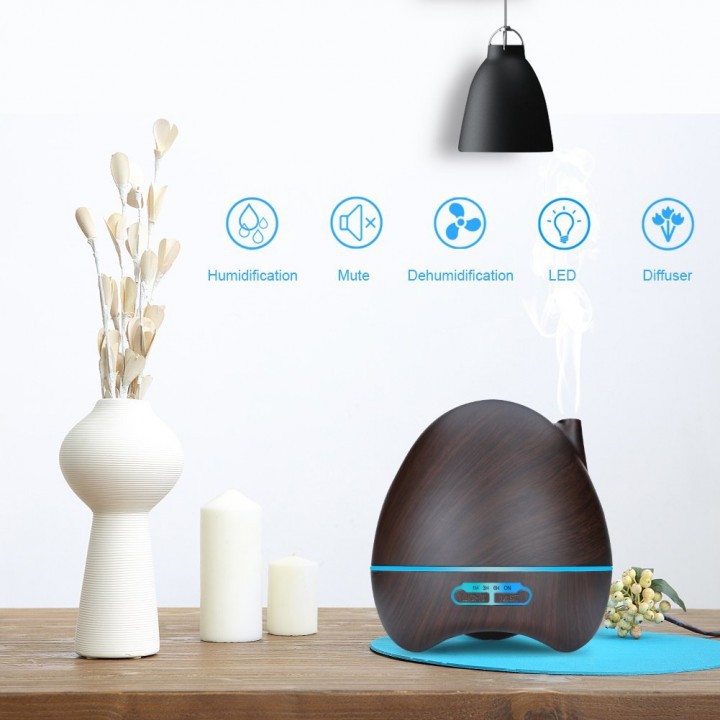 H17 Wooden Humidifier Aroma Diffuser 7 Color LED Light 300ml Black