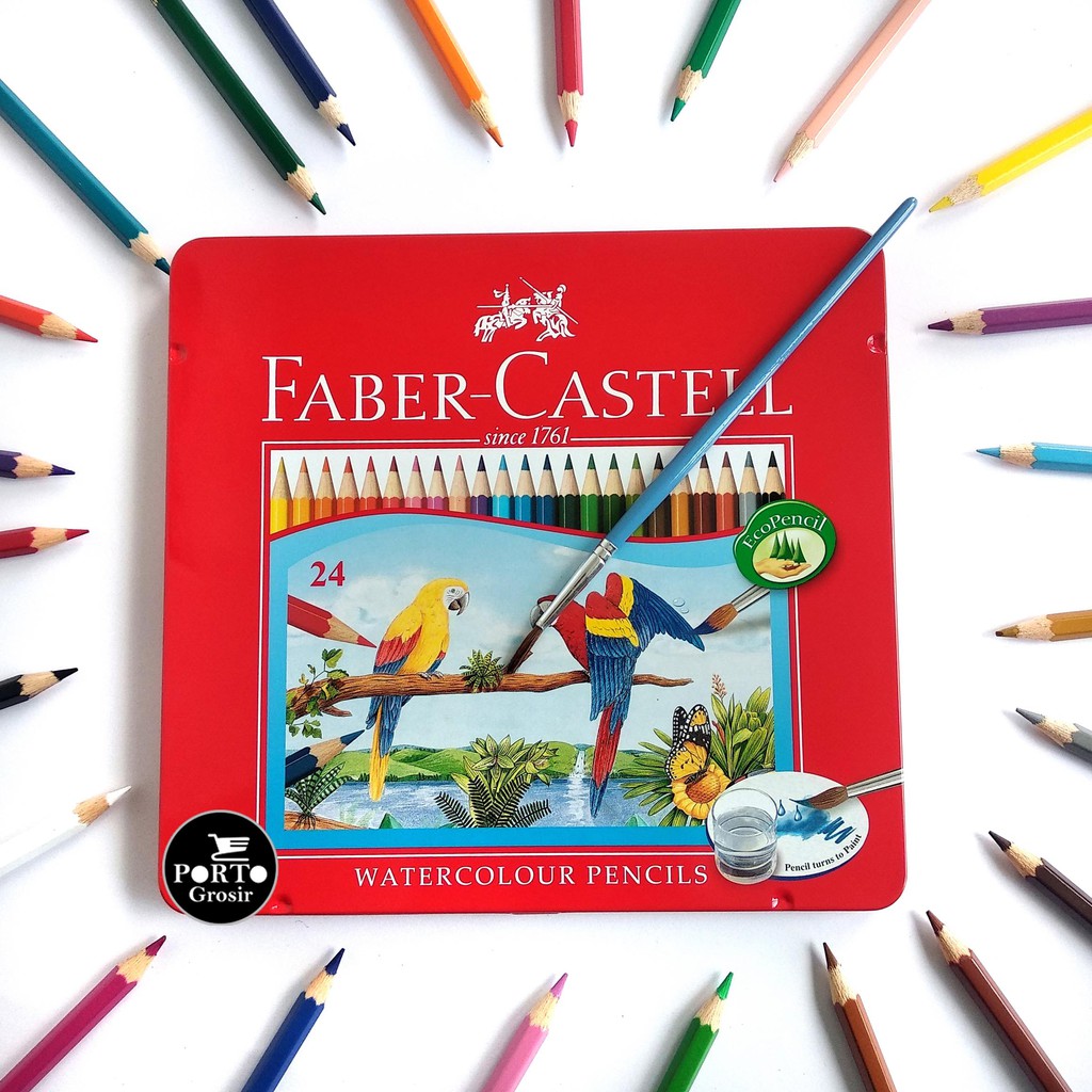 

Faber Castell 24 Watercolour Pencil Tin Case Water Color Pencils Pensil Warna Kemasan Kaleng