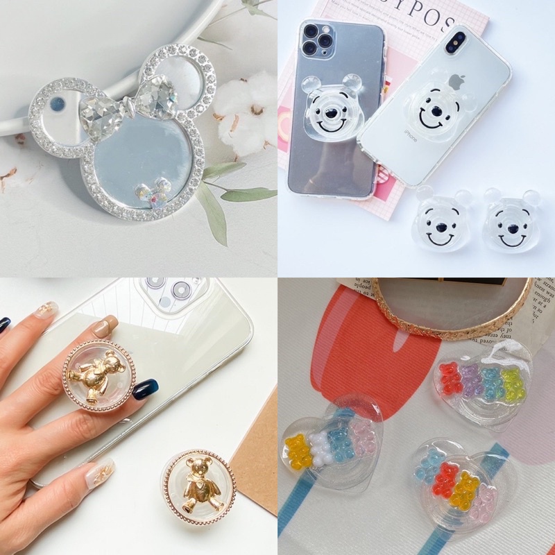 TRANSPARENT POP GRIP Popsocket Transparan (POLOS / MOTIF) (HATI/BULAT)