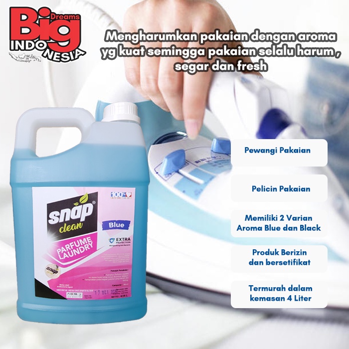 Parfume Laundry Pewangi Pelicin Pakaian Pengharum Baju Setrika Laundry Snap Clean 4 Liter Instant Sameday