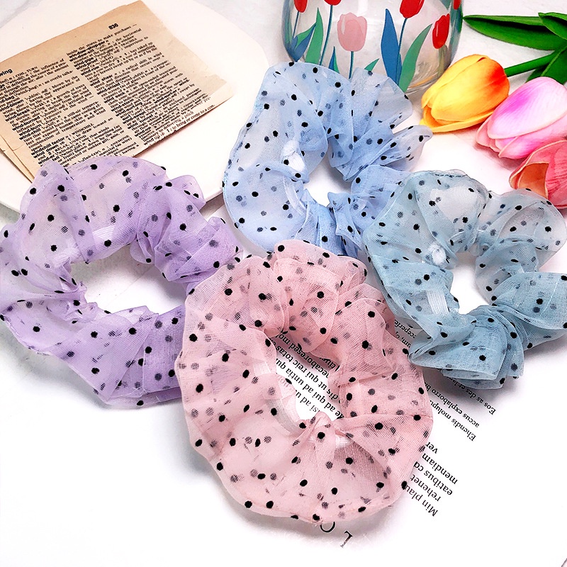 Ikat Rambut Wanita Korea Polkadot Transparan Fashion Aksesoris Rambut Wanita / Scrunchie Transparan