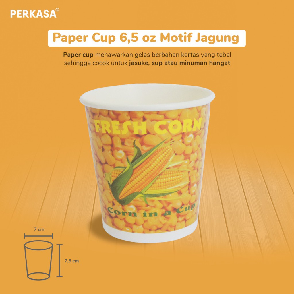 Paper Cup Jagung 6.5 Oz (Isi 50 Pcs) / Gelas Kertas Jasuke, Popcorn, Sweet Corn