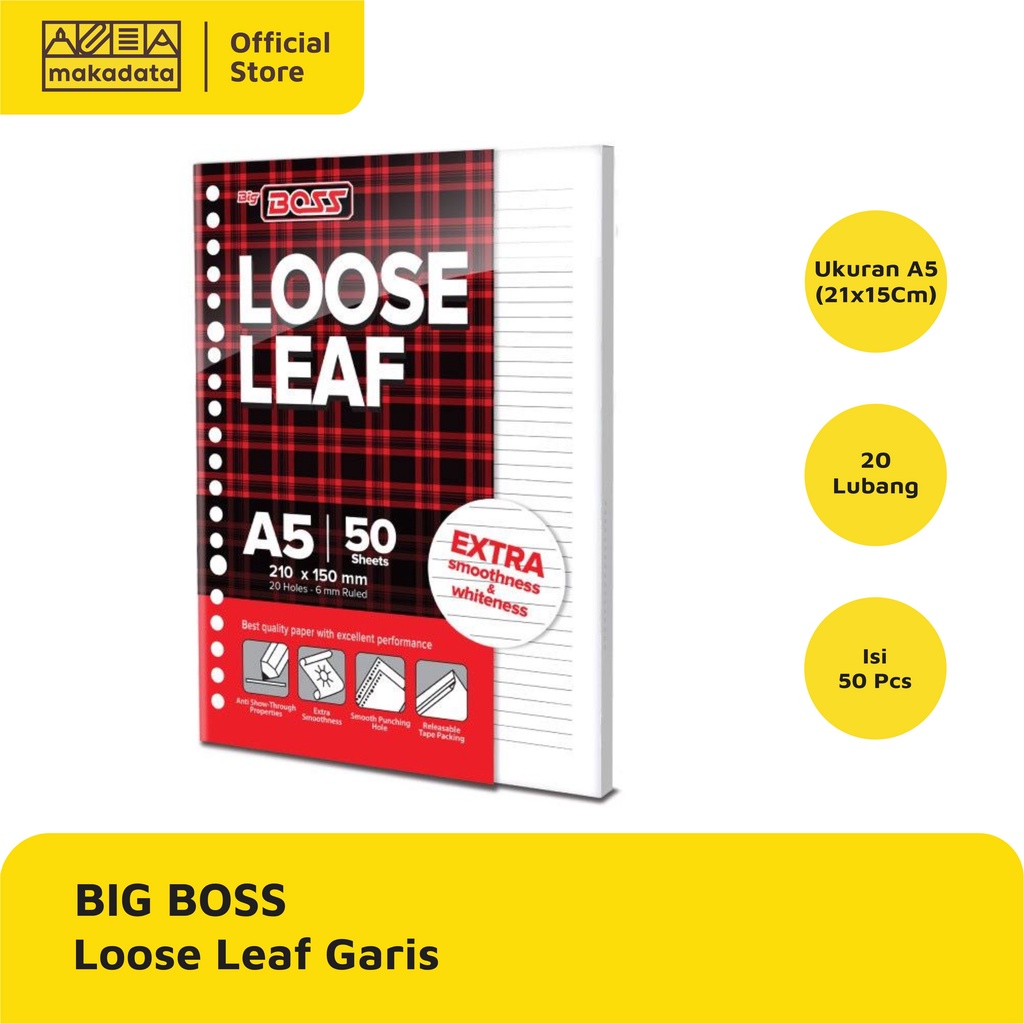 

LOOSE LEAF / KERTAS BINDER UKURAN A5 50 LEMBAR BIG BOSS (PUTIH-GARIS) MURAH