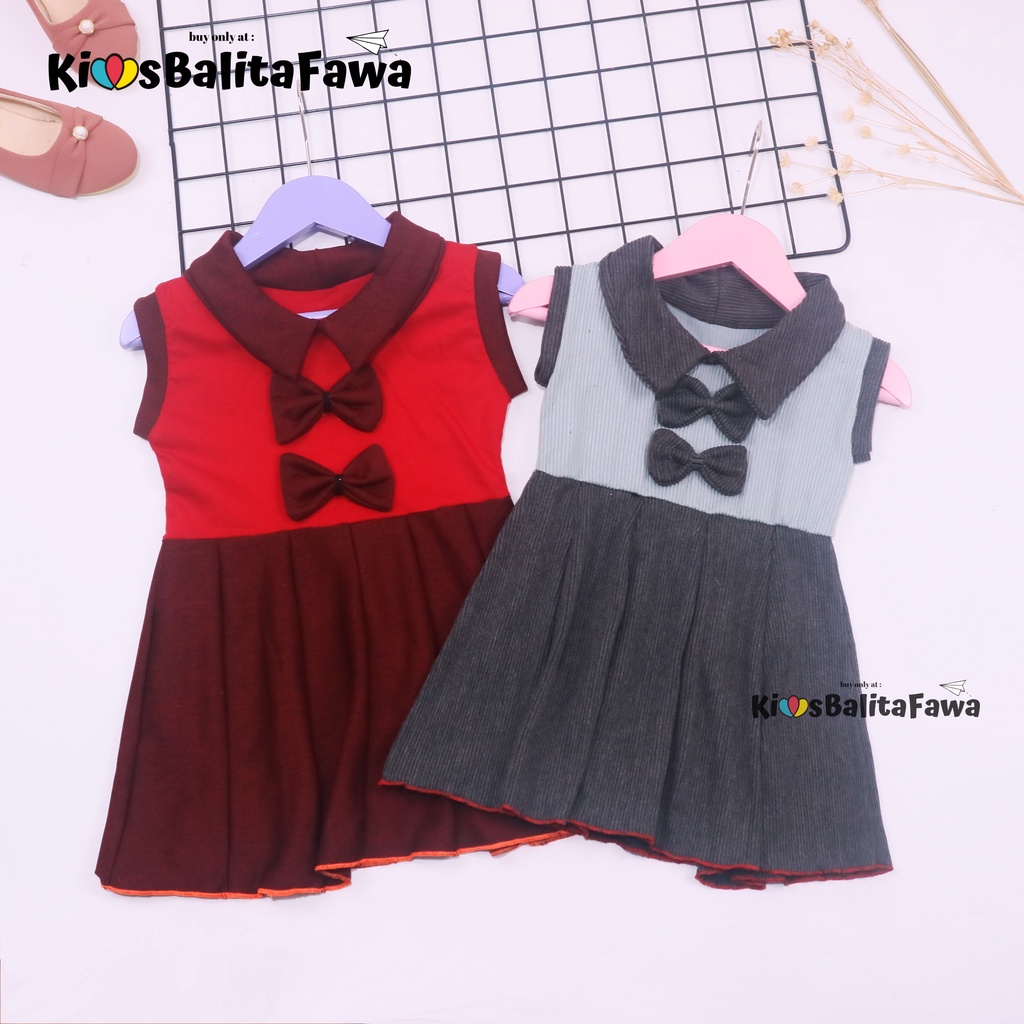 Dress Nindy uk 1-2 Tahun / Dres Kerah Yukensi Atasan Baju Import Anak Perempuan Cewek Harian Grosir