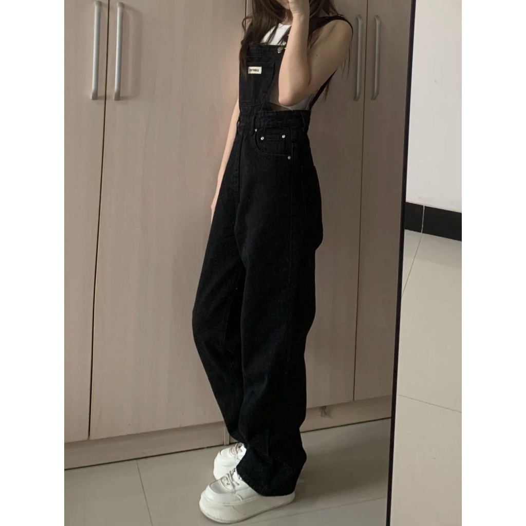 ✅COD Overall Kaki Lebar Longgar Pinggang Tinggi Gaya Korea Wanita---Celana Kodok Jeans Wanita