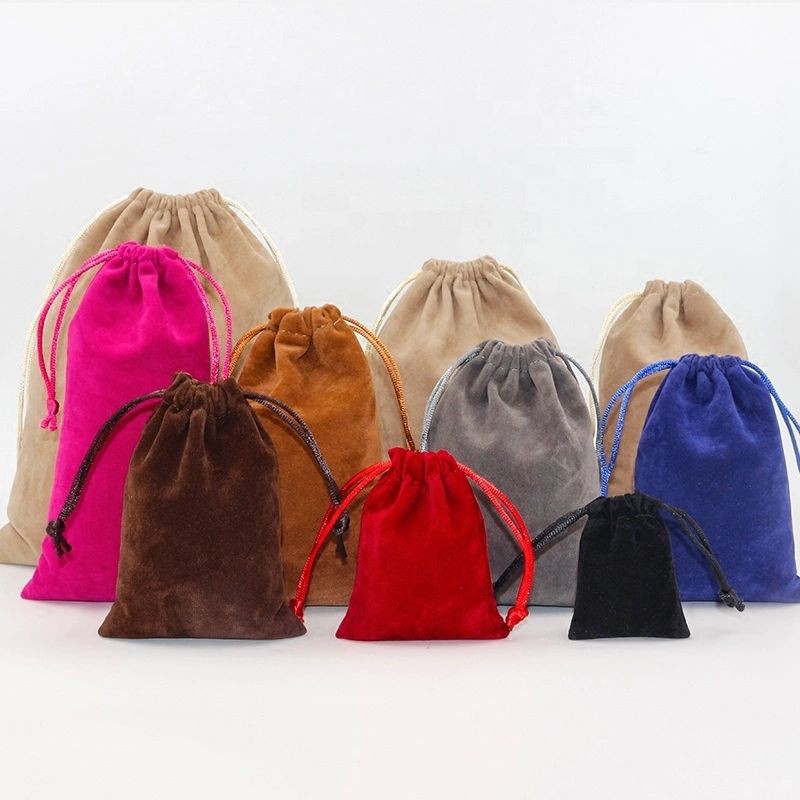 kantong serut drawstring pouch double suede bludru lembut luar dalam / suede dua sisi