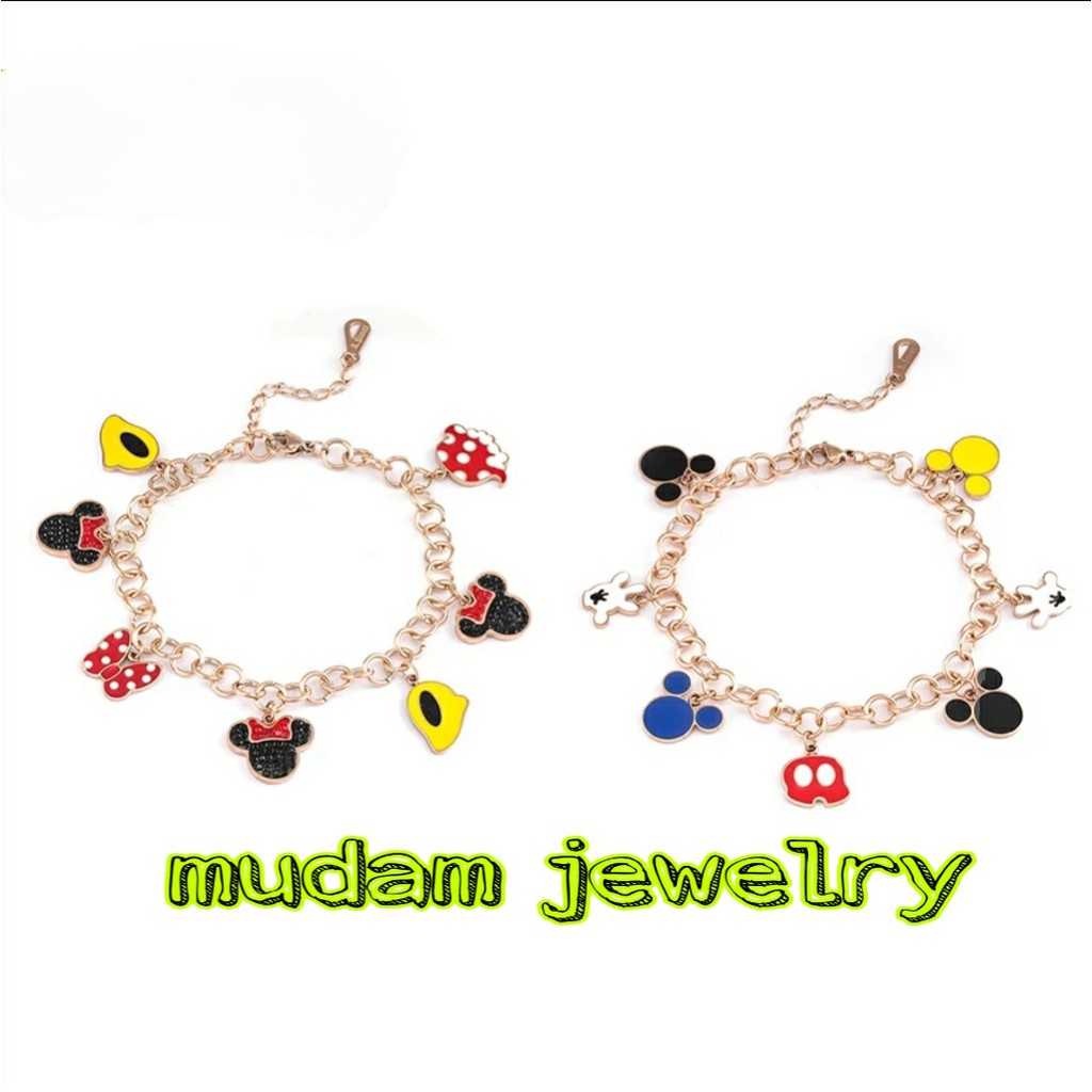 Gelang Rantai Titanium Model Cartoon Minnie dan Mickey Polos