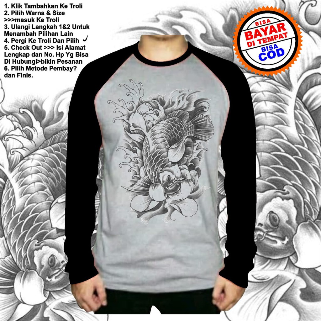 Kaos oblong lengan panjang IKAN Arwana Baju Lengan panjang Pria ATASAN COD KAOS DISTRO Tengkorak 76