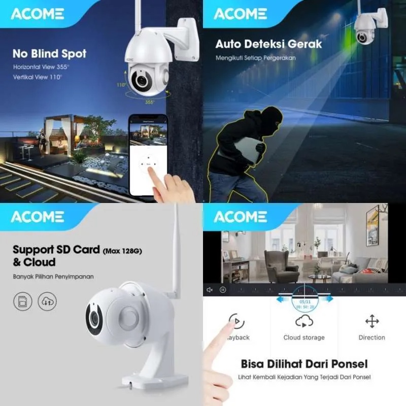 ACOME WiFi Tahan air PTZ Camera CCTV FULL HD 1296P 3MP Kamera No Blind Spot 2 Arah Luar Ruangan APC02 BARDI PTZ OUTDOOR Onvif