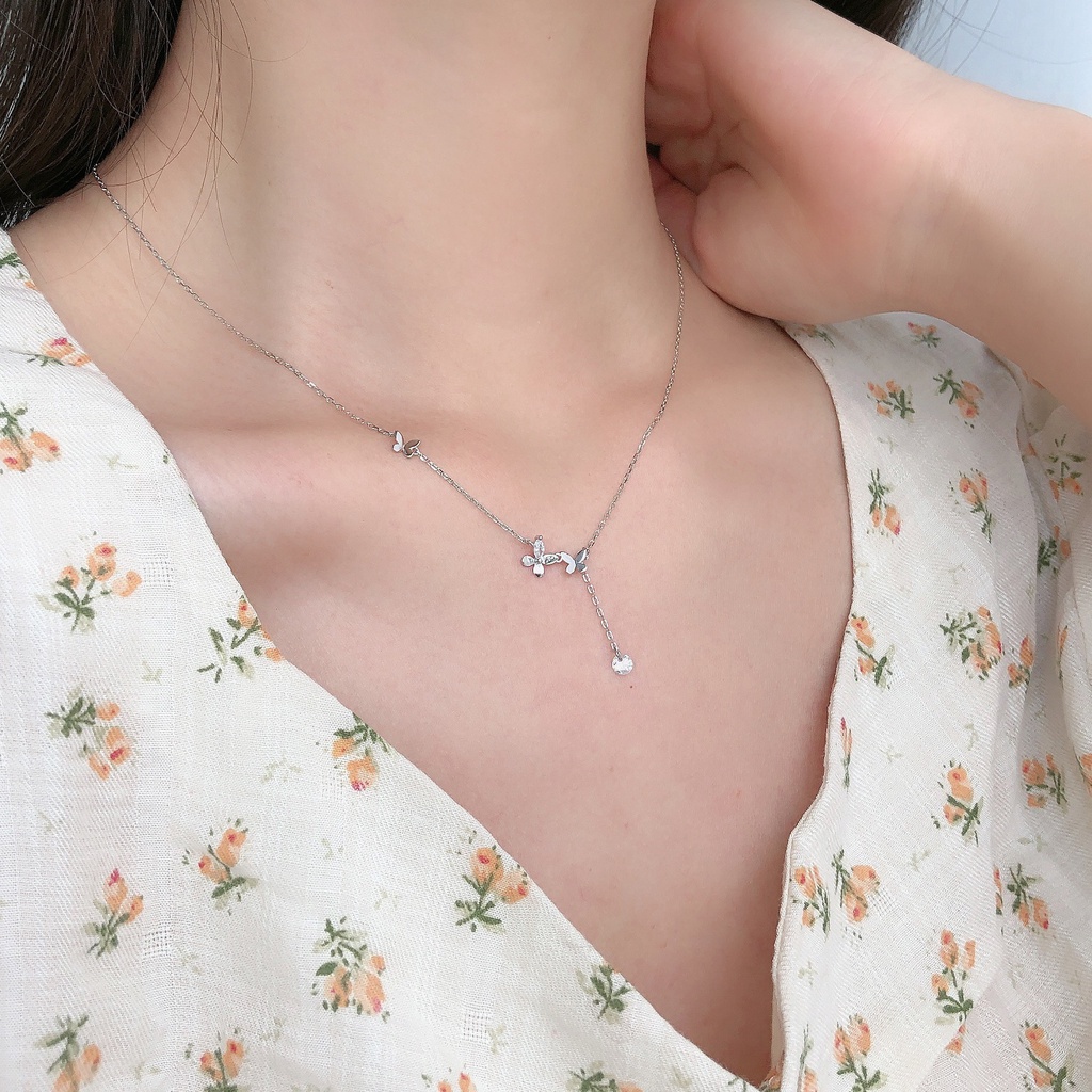 Kalung Rantai Liontin Kupu-Kupu Hias Zircon Gaya Korea Untuk Wanita