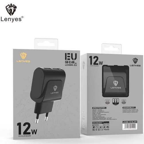 Charger LENYES LCH085 12W 2.4A 2 USB Micro Type C Lightning Casan Hp Kabel 1 Meter