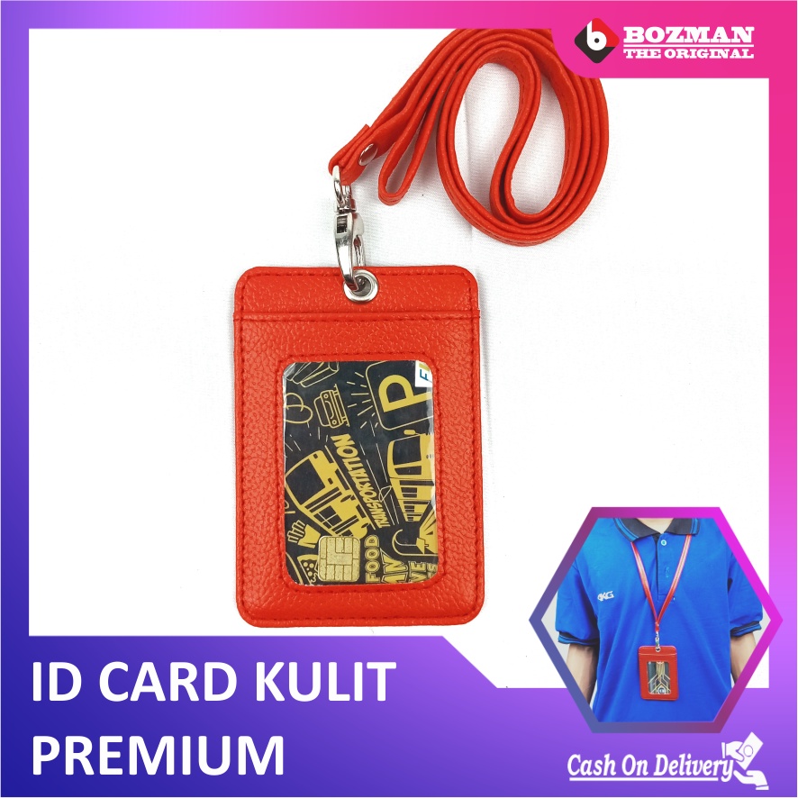 NAMETAG ID CARD HOLDER KULIT LANYARD TERMURAH BERKUALITAS PU LEATHER LANYARD NAMETAG ID CARD HOLDER