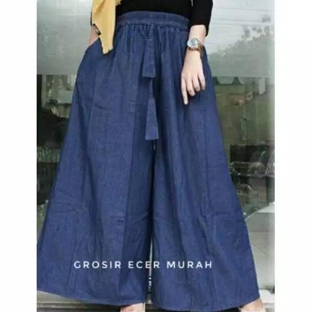 CELANA KULOT JUMBO JEANS PREMIUM BERKWALITAS WANITA HITAM XL - XXXL