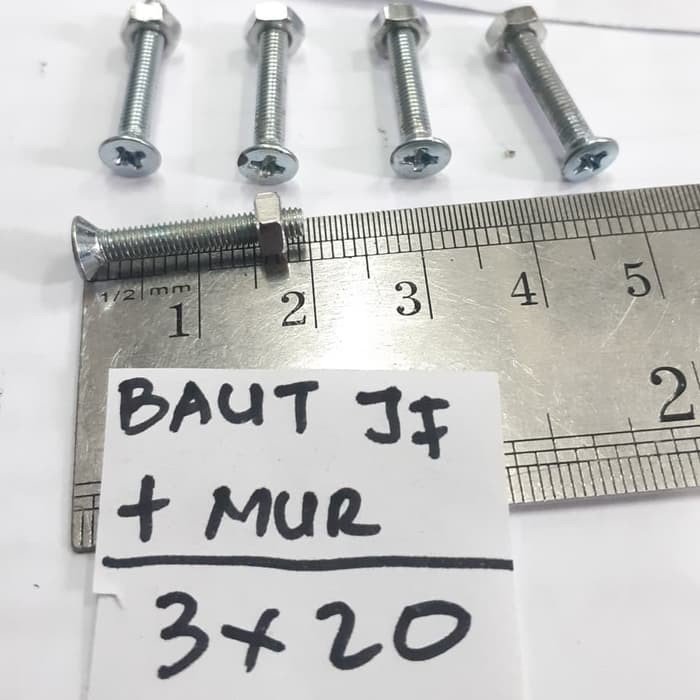 Baut Putih 3x20 + Mur Baut JF3x20 Kepala Obeng M3x20 M3 x 20 per 10pcs