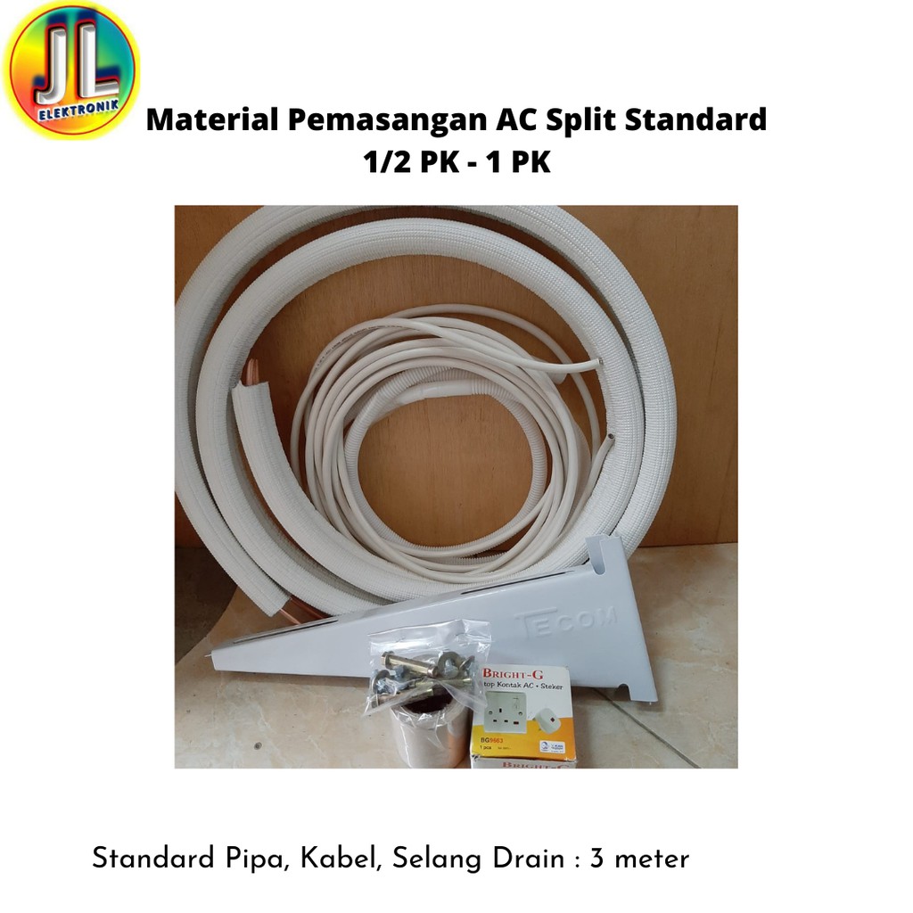 PIPA Paket Material Pasang Ac Split Standard 1/2PK - 1PK Dengan Steker Breket