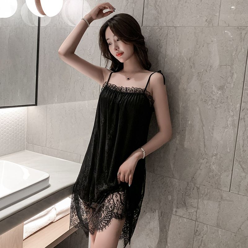 Dress Tidur Lingerie Sexy Bahan Lace/Baju Tidur Wanita Dewasa/Baju Tidur Sexy Tanpa Lengan Muat Jumbo Size