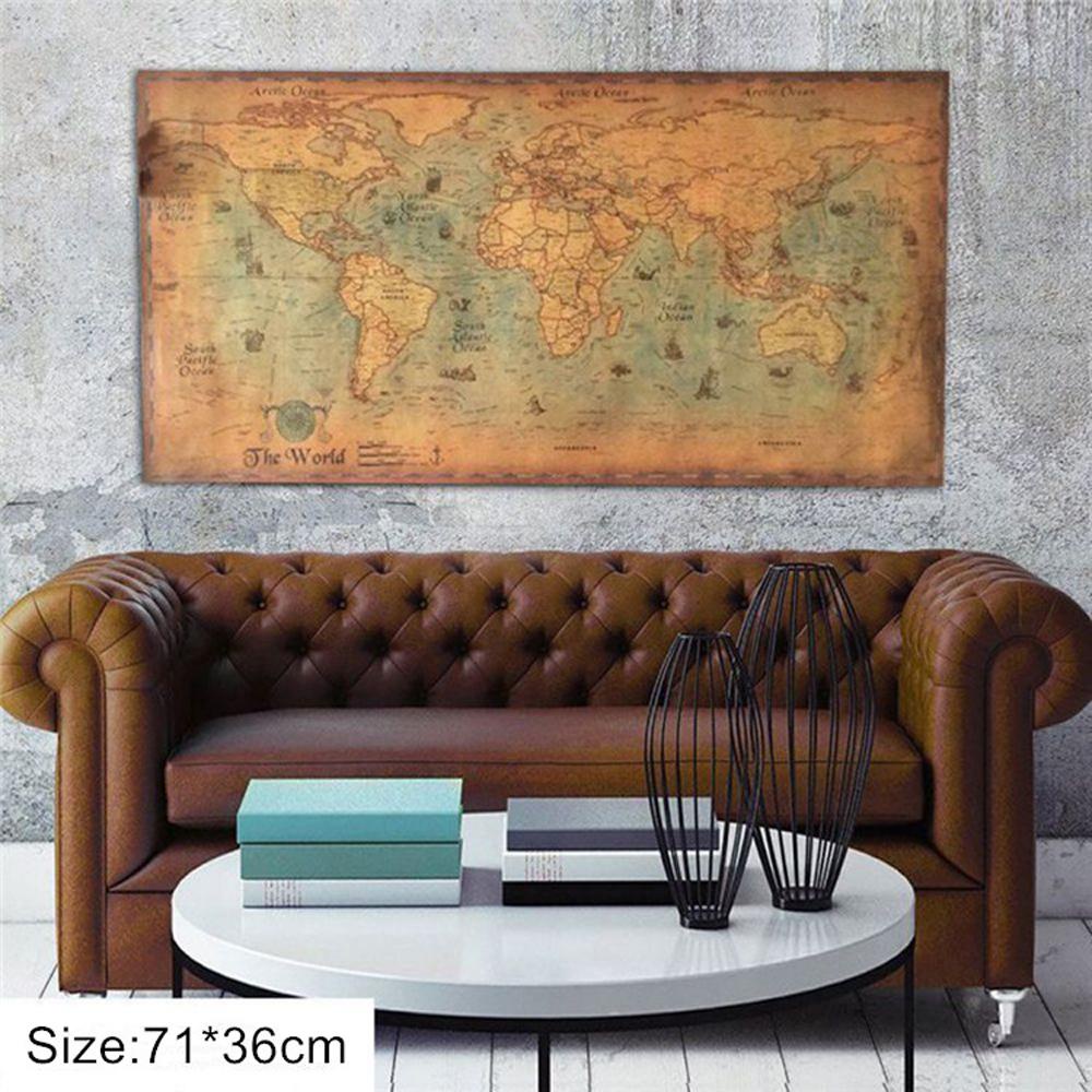 Lanfy Peta Dunia Vintage Di Hiasan Dinding71 * 36cm Poster Dinding Atlas Poster Retro Globe Map