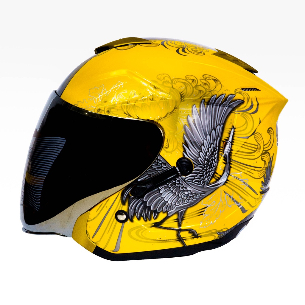 Helm KM7 angsa/swan SNI dewasa double visor half face / Helmet KM7 SVENKING YELLOW GLOSSY SILVER