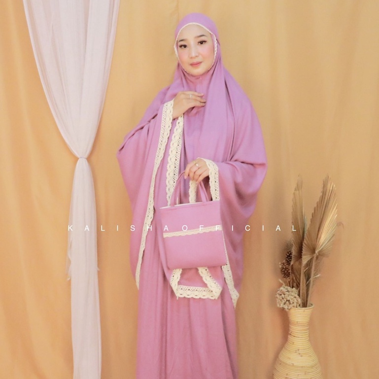 Mukena Dewasa Treveling 2 in 1 Arsya katun Polos Renda Rayon Viscose Traveling Premium By Kalishaoff