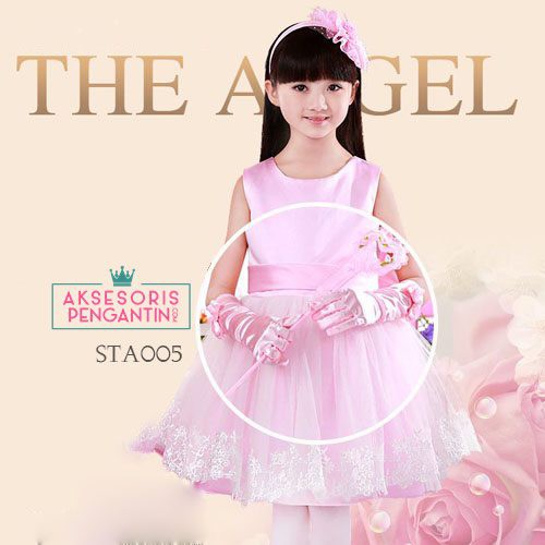 [READY STOK] SARUNG TANGAN ANAK PESTA AKSESORIS WEDDING GLOVES SATIN PINK STA005