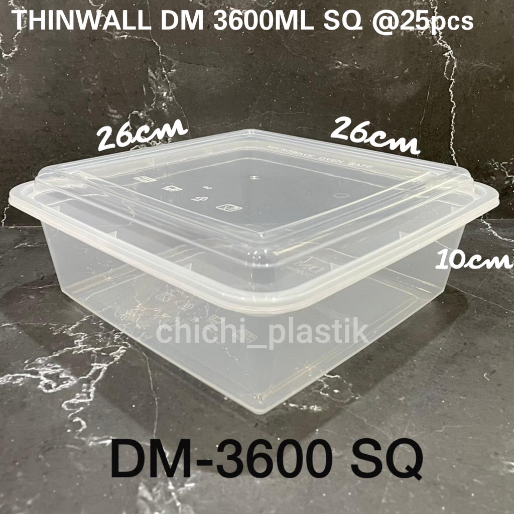 Thinwall food container 3600ml kotak SQ/Cup salad/Tempat penyimpanan makanan/Dessert box/Cup puding