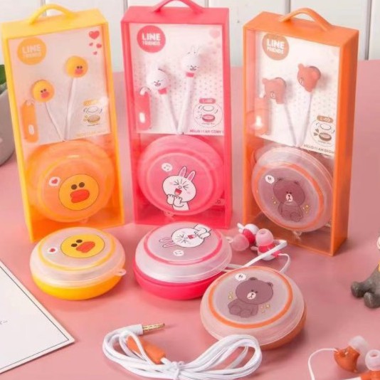 [L-18] / [L-36] / [L-49] Headset Earphone Karakter Seri Line / Wadah Earphone Kartun Karakter Anak