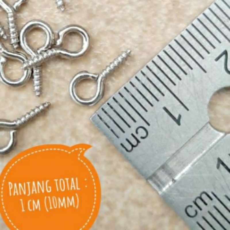 (100 pcs) sekrup paku ulir mini 1cm eyew screw gantungan kunci