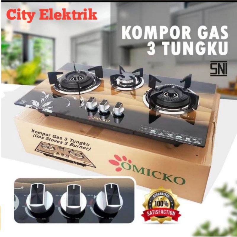 KOMPOR GAS TANAM OMICKO 2 TUNGKU &amp; 3 TUNGKU / KOMPOR KACA TANAM OMICKO 2 TUNGKU / 3 TUNGKU / FULL BURNER