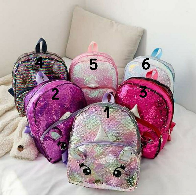 Tas Usap Unicorn / Tas Sekolah Anak Perempuan Import Unicorn Sequin Berkualitas