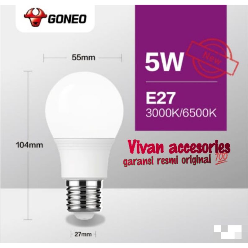 Goneo Lampu LED GONGNIU Bohlam 5watt 3000K,lumen430lm E27 kuning Garansi