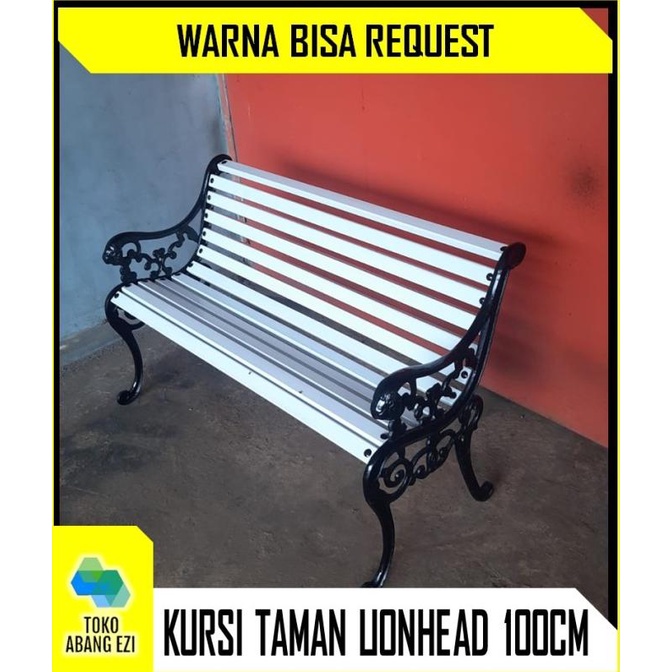 KURSI TAMAN / KURSI TERAS LIONHEAD BESI COR-KAYU HITAM PUTIH SDFG96456E