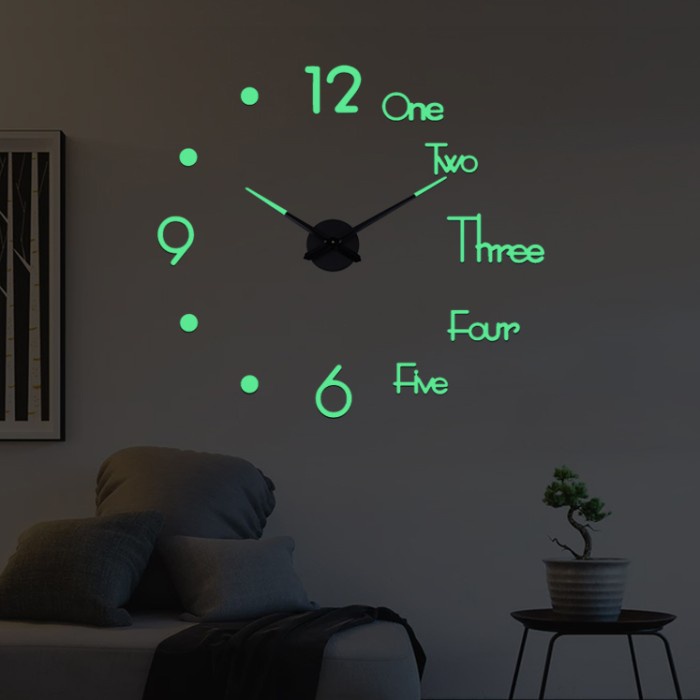 Jam Dinding Besar DIY Giant Wall Clock Quartz Glow in The Dark 80-130c