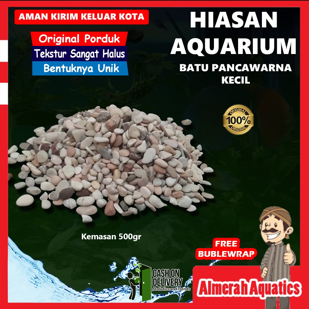 Batu Hiasan Aquarium Pancawarna Kecil Aquascape 500gr