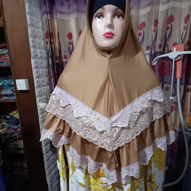 Hijab instan renda tumpuk jersy