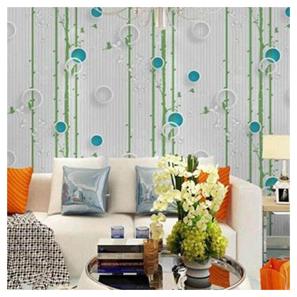 Wallpaper Stiker Dinding Kamar Tidur Ruang Tamu Aesthetic Motif Polkadot Biru