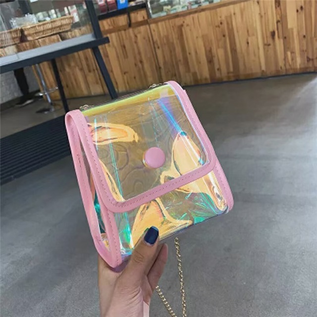 New Tas Selempang Mini MIKROSKOPIK Hologram Transparant Tali Rante Milenial Kekinian