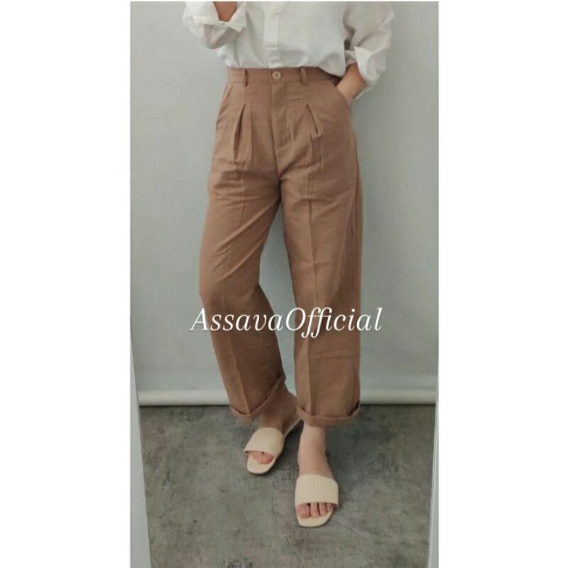 Celana Linen Basic Pants - Celana Wanita Highwaist Linen Pants - Celana Linen Basic HW/ Korean Style